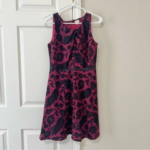LOFT Ann Taylor Burgundy and Black Patterned Lace Dress - Size 2